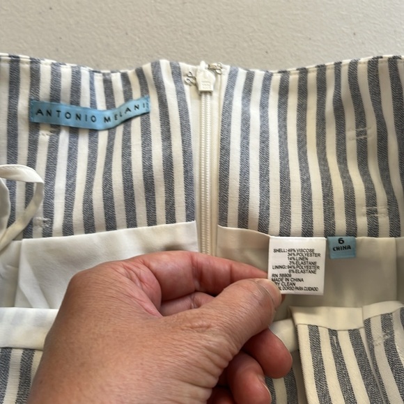 ANTONIO MELANI Paperbag High Waist Midi Pencil Skirt Striped Blue White Size 6 - Picture 6 of 11